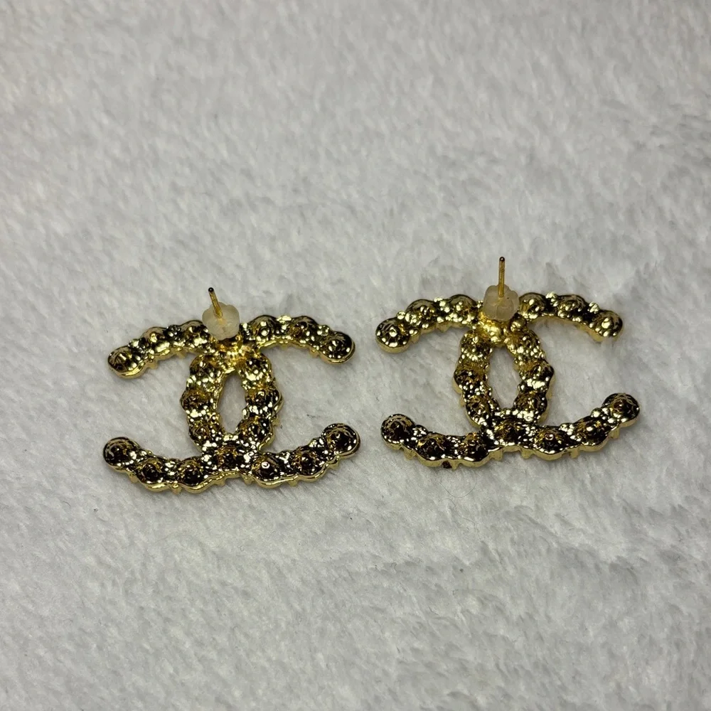 Elegant Gold and Silver Crystal Logo Earrings - Picture 4 of 6